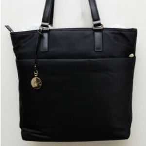 Lo & Sons T.T. Purse. Colors: black/silver/lavender. Fits a laptop